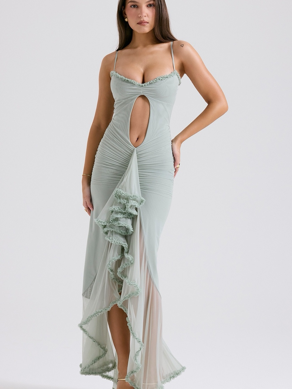 House of CB Mesh Ruffle Maxi Dress
